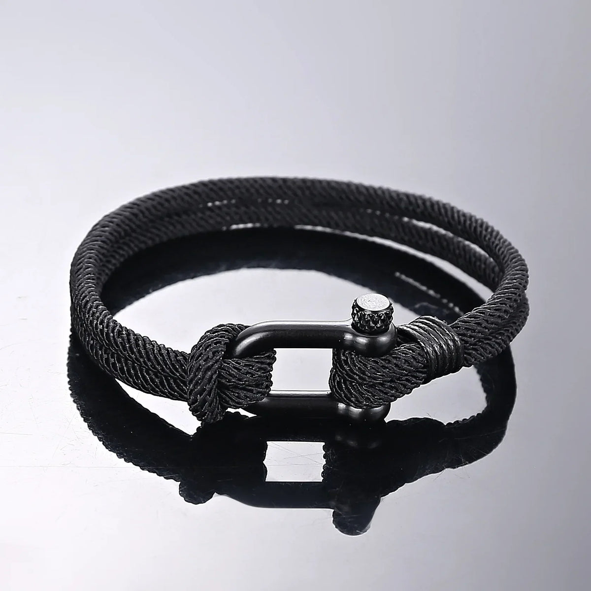 Homens preto de aço inoxidável u forma sobrevivência pulseira acampamento ao ar livre resgate emergência manilha corda pulseira para presentes femininos